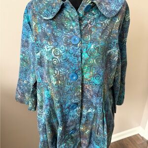 Frazzle Blue & Gold 3/4 Bell Sleeve Page Boy Collar Button Jacket XXLarge